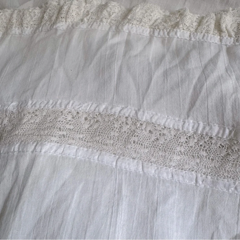 Free People White Crochet Yoke Flutter Sleeve Top